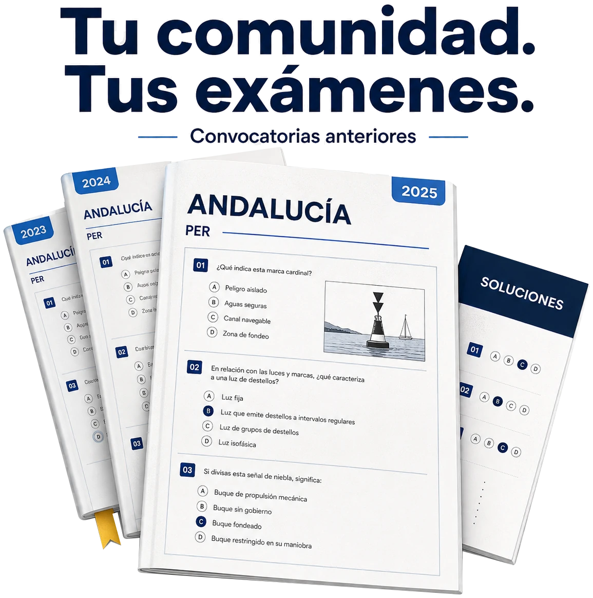 Cuadernillos de exámenes del PER de Andalucía de 2023, 2024 y 2025 con su hoja de soluciones