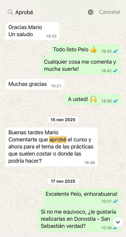 Alumno comunica que ha aprobado el curso